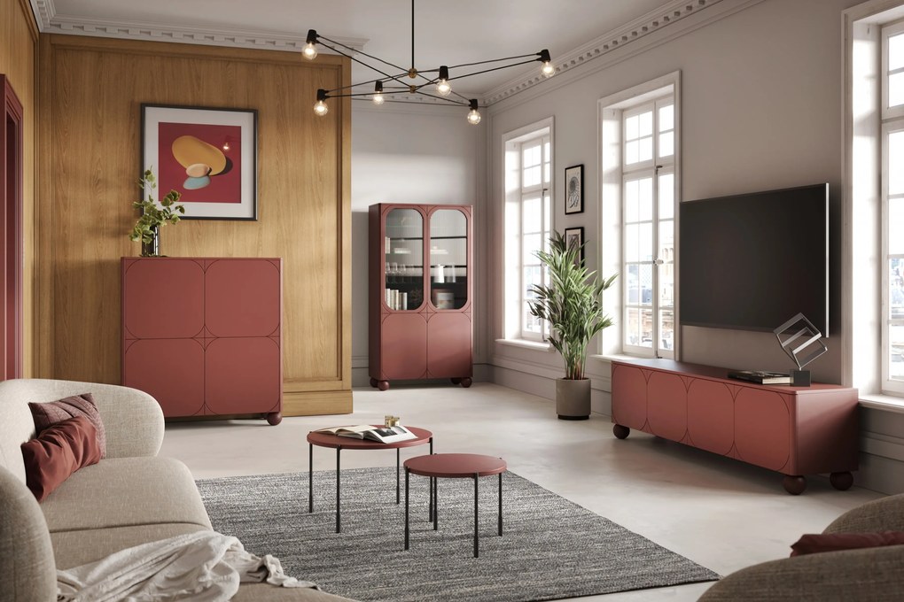 Sonatia II négyajtós TV szekrény, rejtett fiókkal - 200 cm - bordó