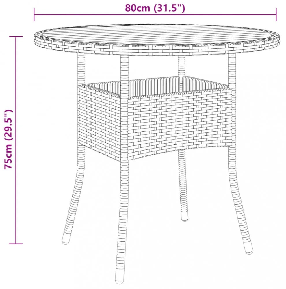 fekete akácfa és polyrattan kerti asztal Ø80 x 75 cm