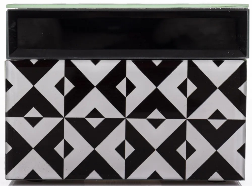 Vetrario design fekete-fehér pepita üveg ékszertartó doboz fekete béléssel 9x12x12cm