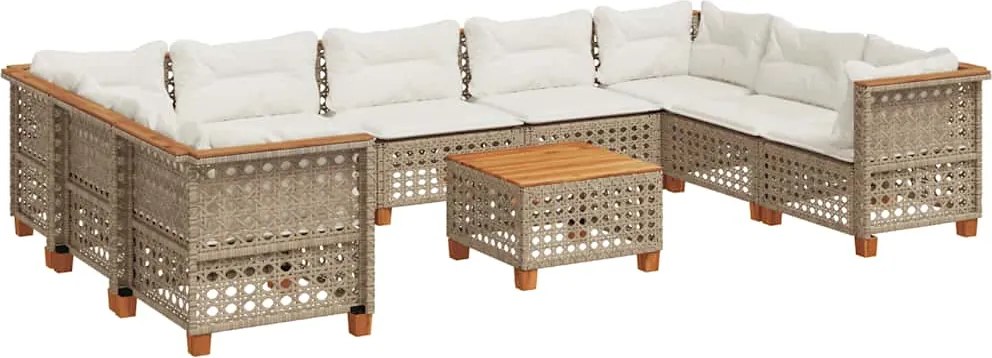 vidaXL 10 részes bézs polyrattan kerti ülőgarnitúra párnával