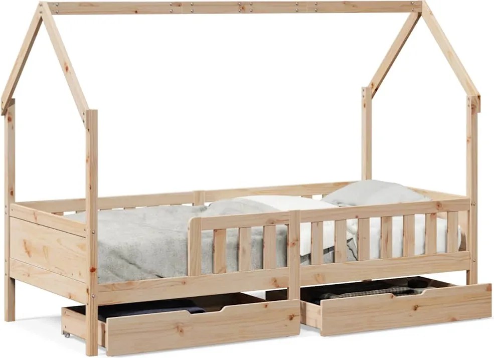 vidaXL tömör fenyőfa gyerekágykeret fiókokkal 90 x 200 cm