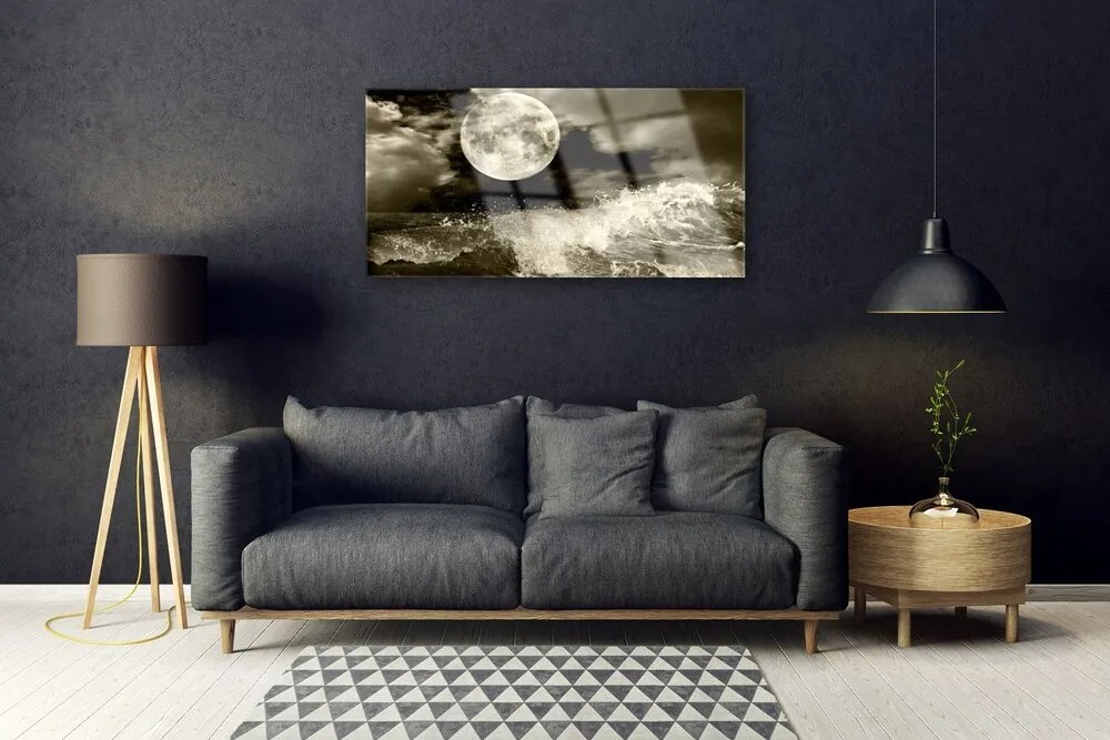 Üvegkép falra Éjszakai Hold Tájkép 125x50 cm