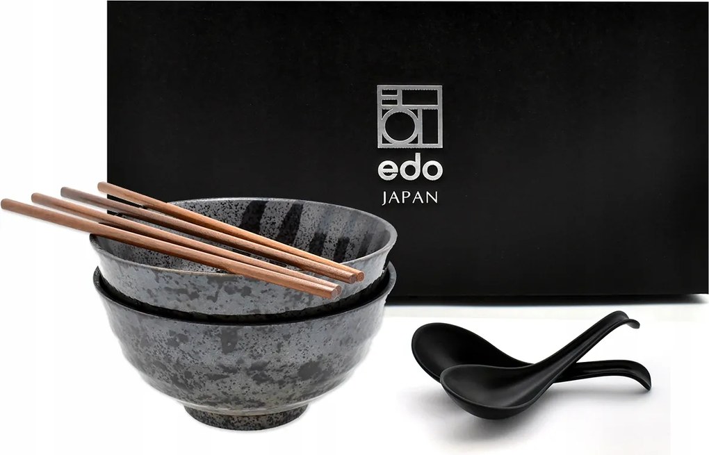 2 db-os tál szett kanállal és pálcikákkal Kemuri Black 800 ml Box