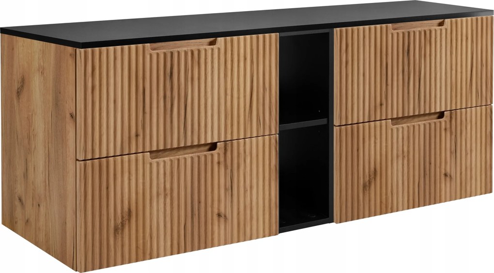 Fürdőszoba szekrény Mosdó Alá 140 tölgy fekete divatos Mdf Frontok