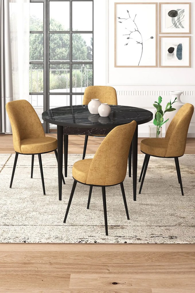 Tor étkezőgarnitúra, fekete márvány-cappuccino, 90 cm