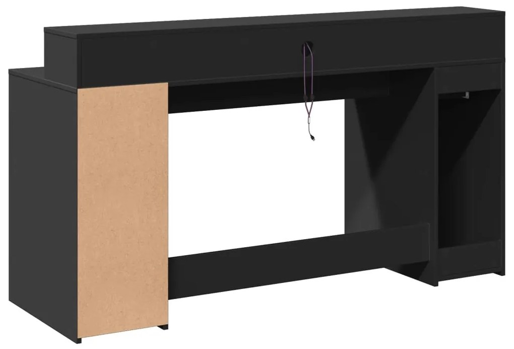 fekete szerelt fa íróasztal LED-világítással 160 x 55 x 91 cm