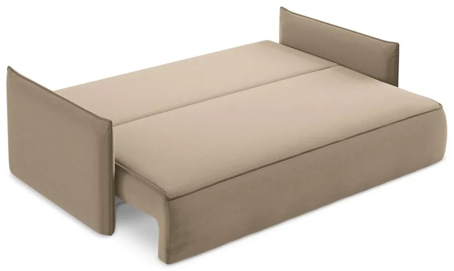 Világosbarna bársony kinyitható-tárolóhelyes kanapé 225 cm Hula – Makamii