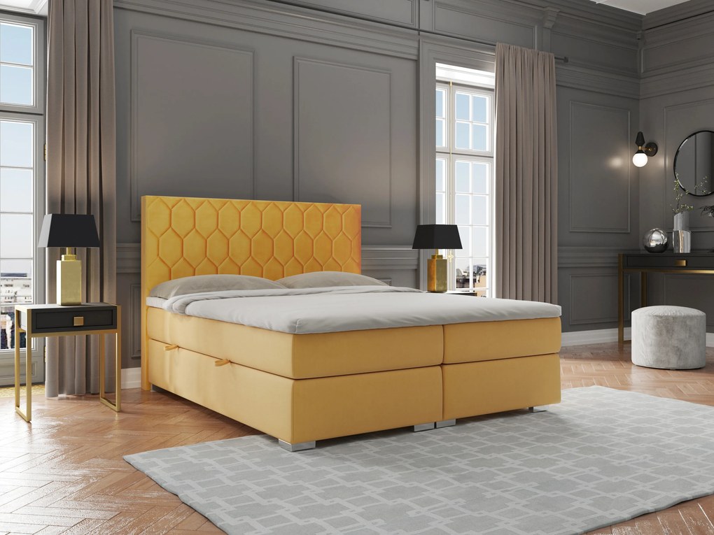 Franciaágy Boxspring 160 cm Piranno (sárga) (tárolóhellyel). Akció -16%. 1020342