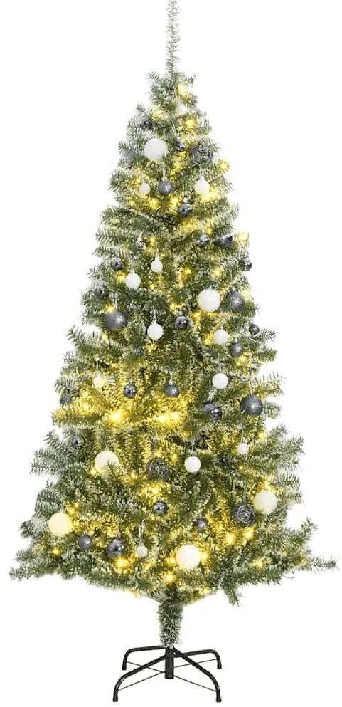 műkarácsonyfa 300 LED-del, gömbszettel és hópehellyel 180 cm