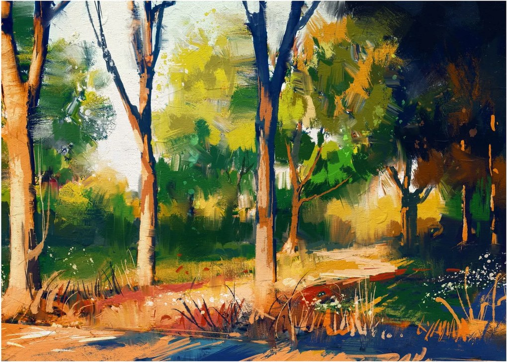 Erdő képe a nyári napsütésben, festmény (70x50 cm)