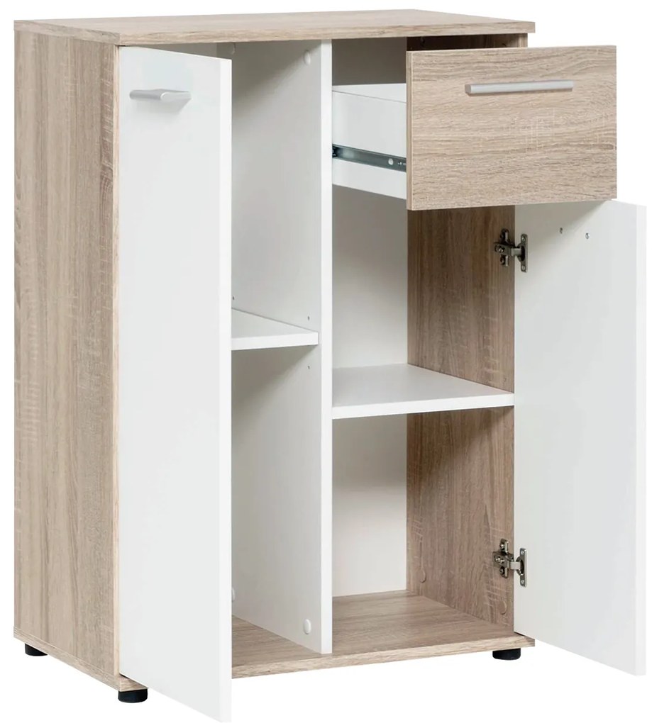 Komód JACKY 1 tölgy / fehér - 
            fehér
            tölgyfa
          , 
            Laminált és mások
          , 
            85
          x
            35
          x
            60
          cm