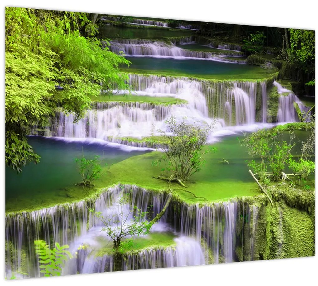 Kép - Huay Mae Khamin vízesések, Kanchanaburi, Thaiföld (üvegen) (70x50 cm)