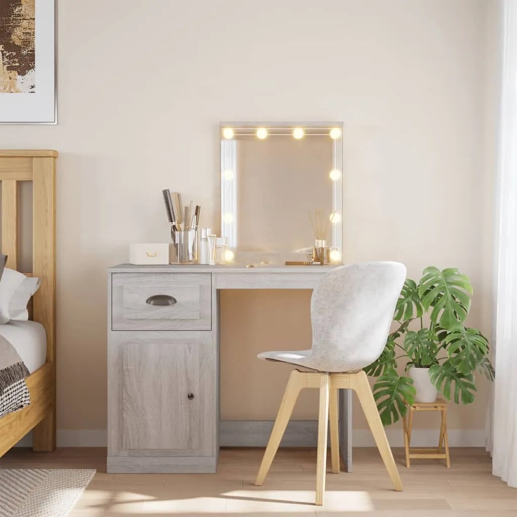 szürke sonoma fésülködőasztal LED-lámpákkal 90x42x132,5 cm