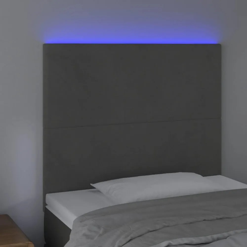 sötétszürke bársony LED-es fejtámla 100x5x118/128 cm