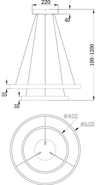 Maytoni MOD058PL-L55B3K - LED Csillár zsinóron RIM LED/61W/230V átm. 60 cm fekete