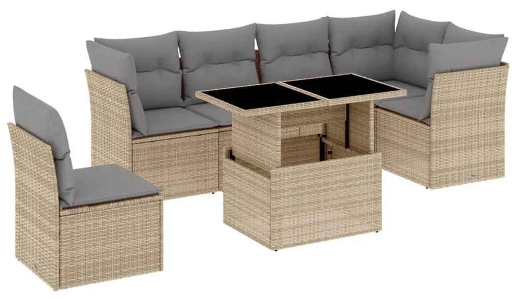 7 részes bézs polyrattan kerti ülőgarnitúra párnákkal