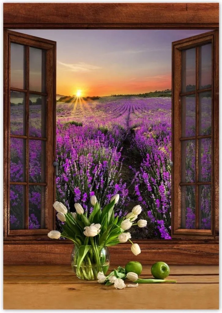 Poszterek A2 Pion Kilátás az ablakból a levendulára