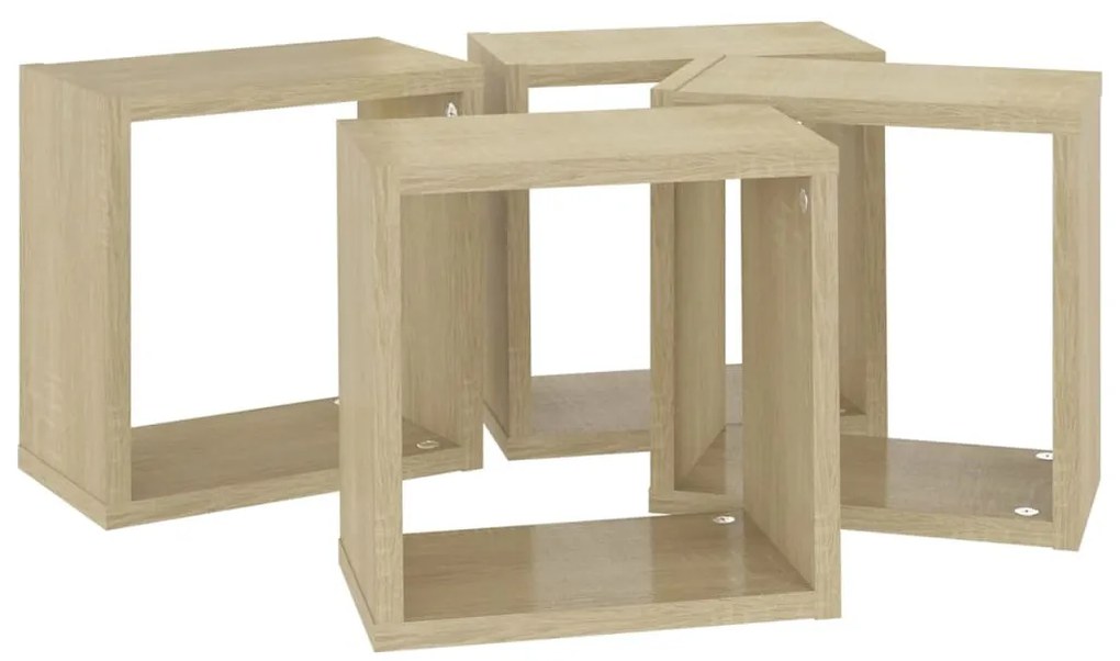 4 db sonoma tölgy színű szerelt fa fali kockapolc 26x15x26 cm