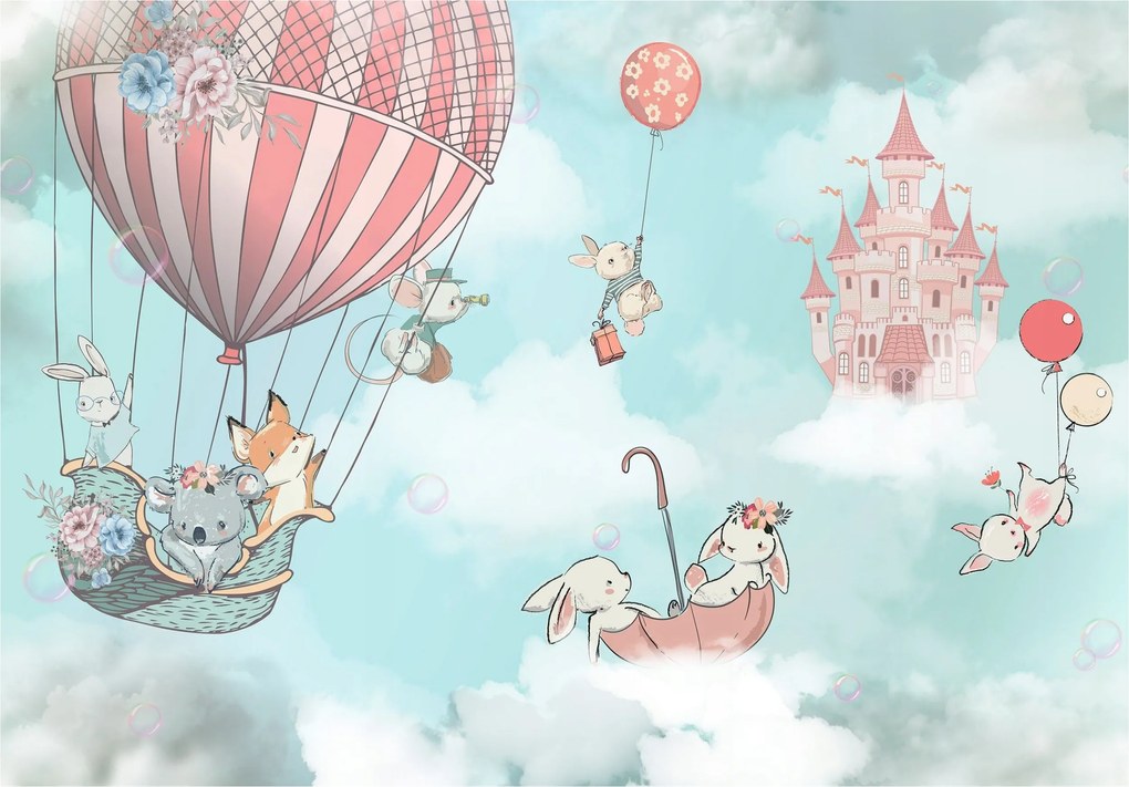 Fotótapéta Léggömbök a gyerekszobában vinil kastély 416x254 +ragasztó