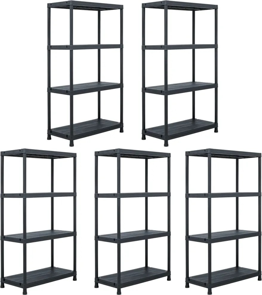 vidaXL 5 db fekete műanyag tároló polc állvány 60 x 30 x 138 cm