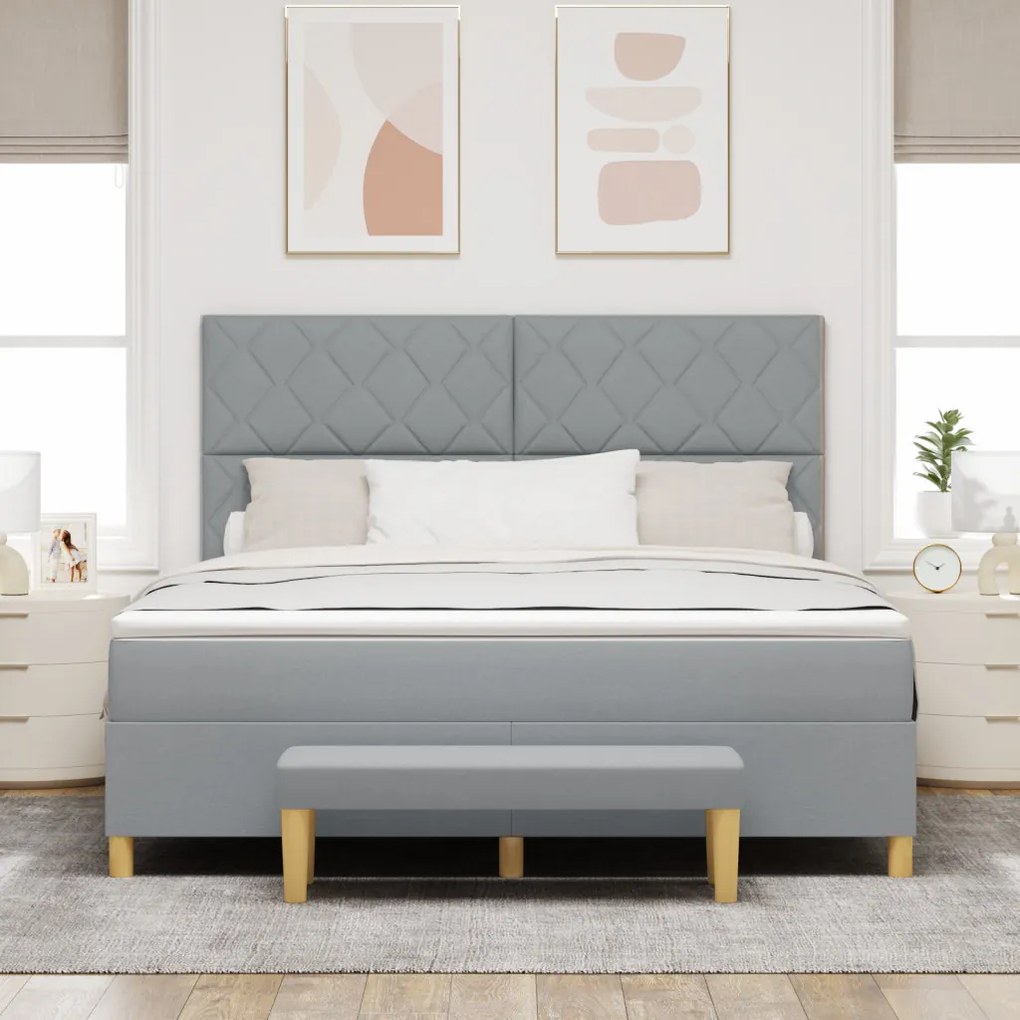 Box Spring Ágy matraccal és paddal Világosszürke 180x200 cm Szövet