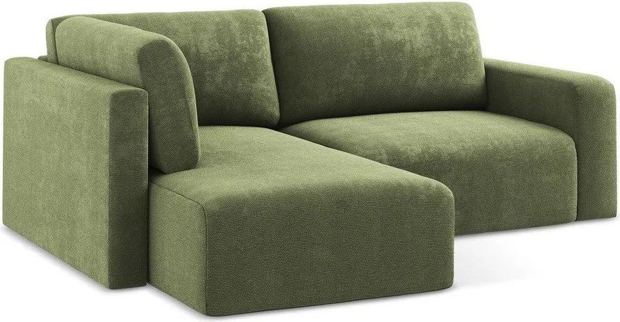 Zöld zsenília kinyitható-tárolóhelyes sarokkanapé (bal oldali-L alakú) Kona – Makamii