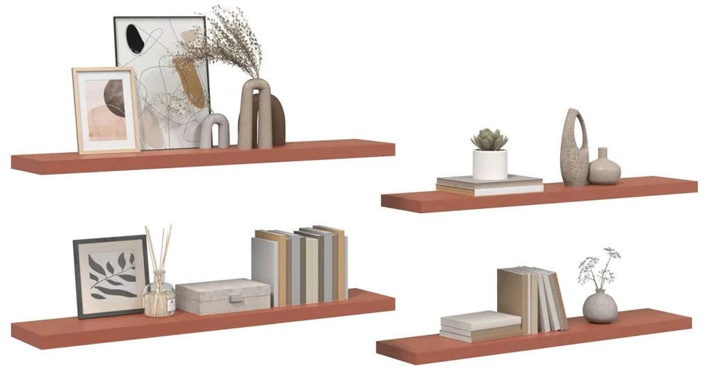 vidaXL Falpolc Falra szerelhető 4 pcs Piros 120 x 23,5 x 4 cm Faanyag