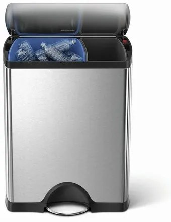 Simplehuman Téglalap alakú pedálos szemetesszelektív hulladékgyűjtő 46 l, acél