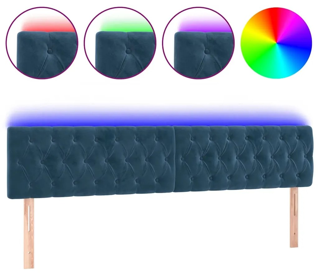 sötétkék bársony LED-es fejtámla 180 x 7 x 78/88 cm