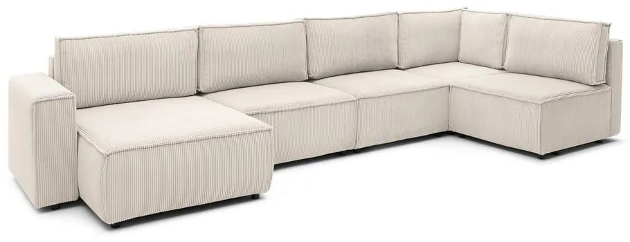 Krémszínű kordbársony sarokkanapé (jobb oldali-"U" alakú) Nihad modular – Bobochic Paris