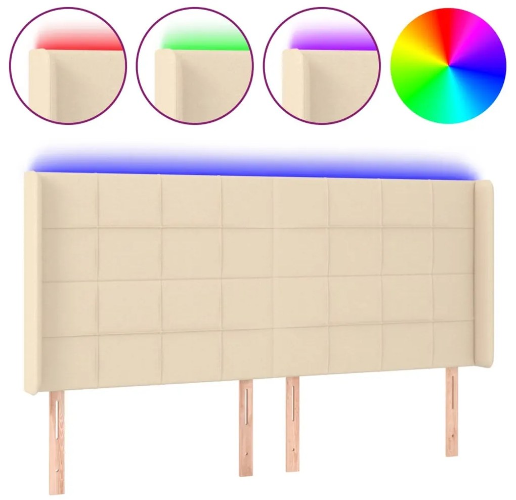 krémszínű szövet LED-es fejtámla 183x16x118/128 cm