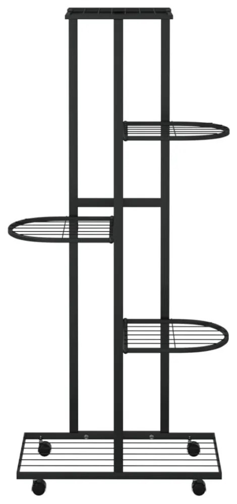 5-szintes fekete vas virágtartó állvány kerekekkel 44x23x100 cm