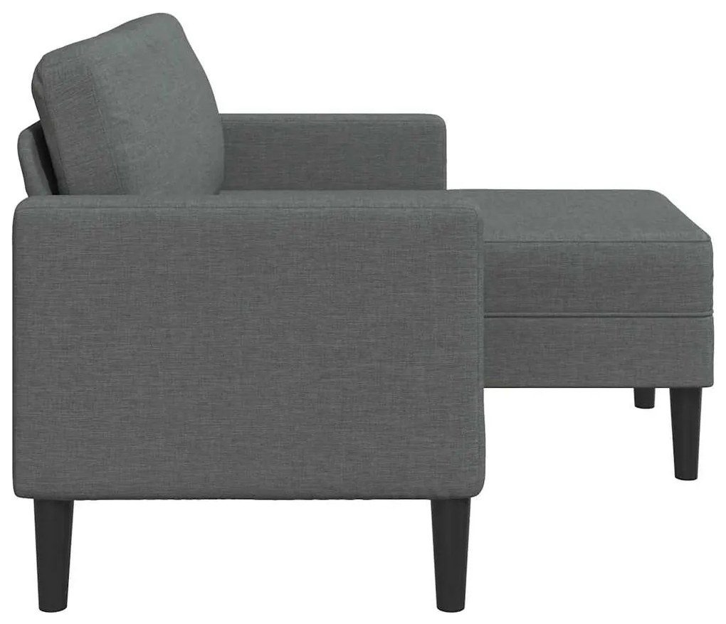kétszemélyes, L alakú kanapé heverővel, sötétszürke, szövetből készült, 125 cm