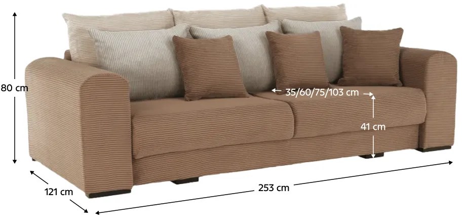 Extra tágas kanapé, világosbarna, bézs, krém színű, GILEN BIG SOFA