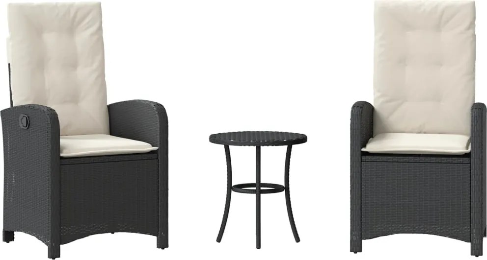 vidaXL 3 részes fekete polyrattan bisztrógarnitúra párnával