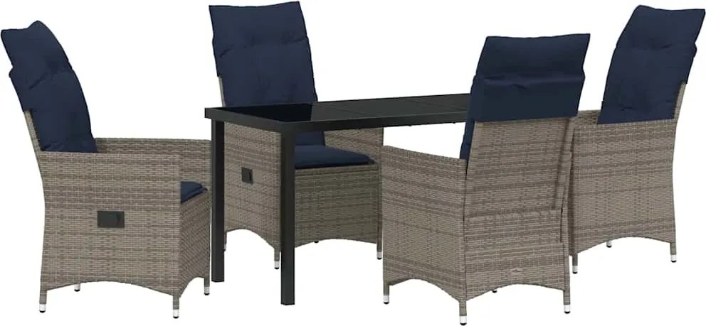 vidaXL Asztal és szék szett párnával 5 pcs Szürke PE Rattan