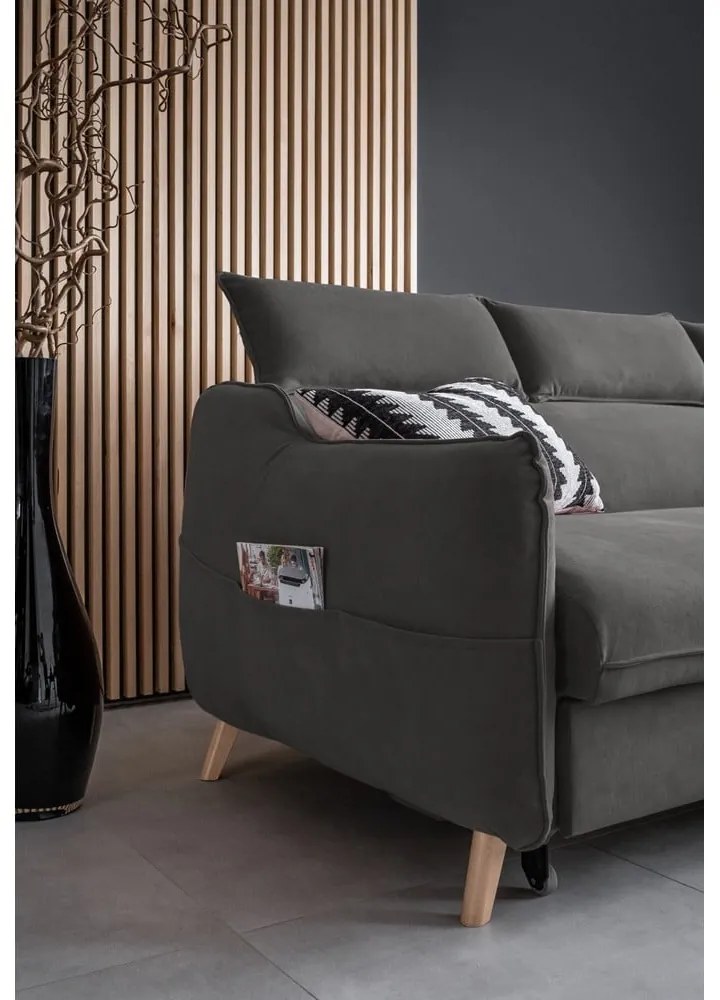 Sötétszürke bársony kinyitható sarokkanapé (jobb oldali) Sweet Harmony – Miuform