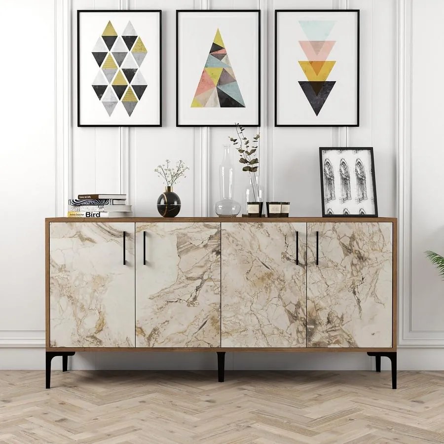 Konzolasztal Kiev 160 - Diós, Fehér Marble