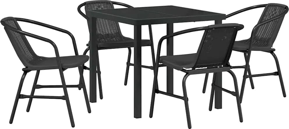 vidaXL Kert étkező szett 5 pcs Fekete Porszórt acél