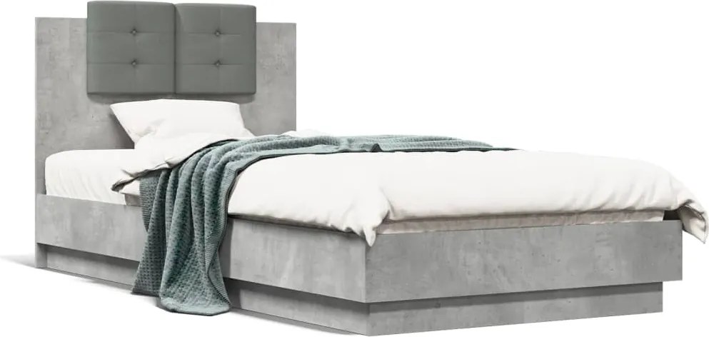 vidaXL betonszürke szerelt fa ágykeret fejtámlával 90 x 190 cm