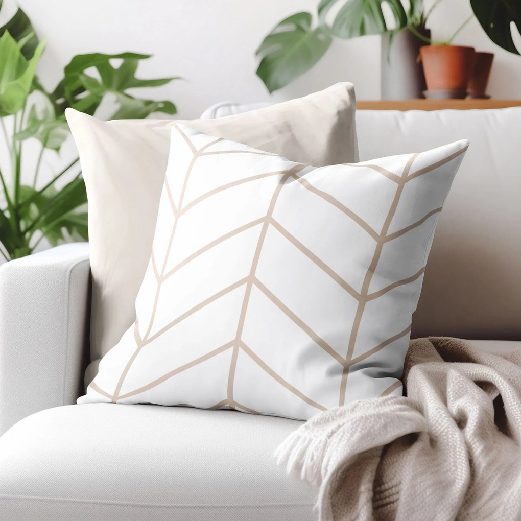 Goldea pamut párnahuzat - bézs cikkcakk fehéren 40 x 40 cm