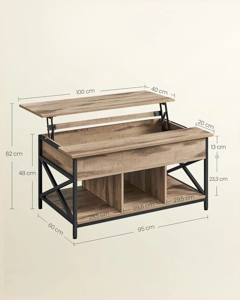 LUBOR állítható magasságú konferencia asztal, 60x100x(48-62)cm, tevebarna/fekete Vasagle