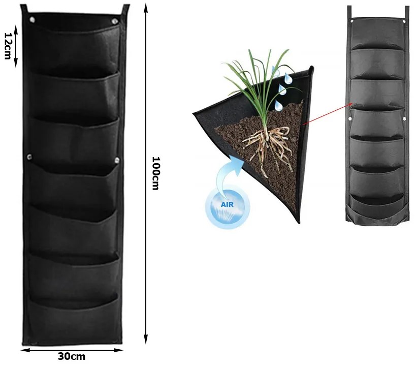 Filc függőleges növénytartó - 7 zseb palánták számára