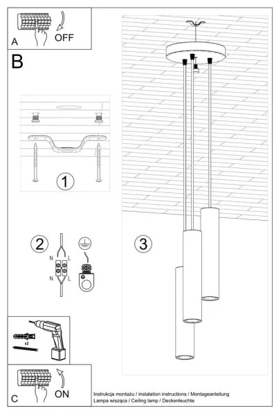 Sollux SL.1078 - Csillár zsinóron LAGOS 3xGU10/10W/230V fehér