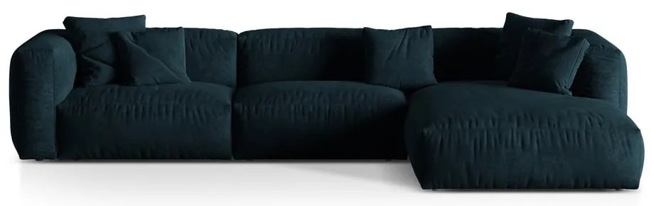 Sötétkék bársony moduláris sarokkanapé (jobb oldali-heverő résszel) Martina – Micadoni