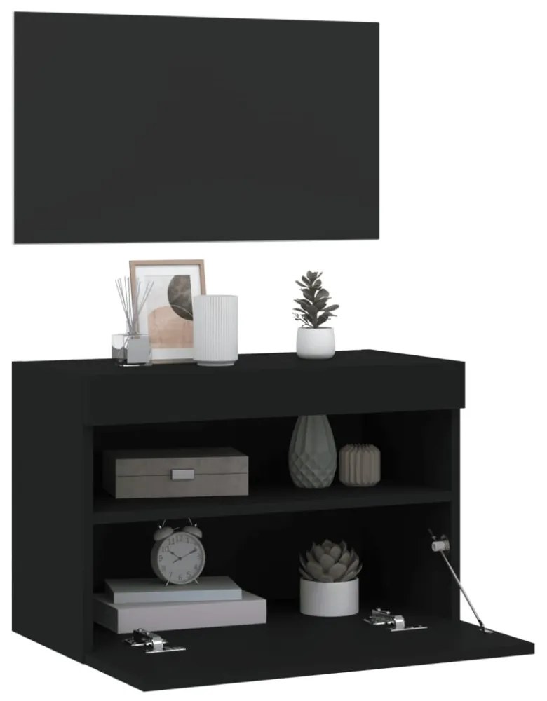 fekete fali TV-szekrény LED-világítással 60x30x40 cm