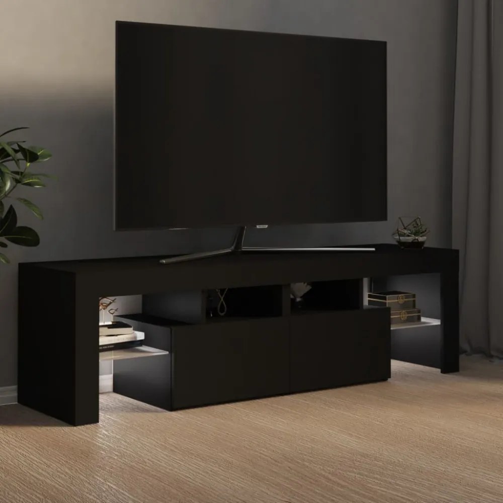 fekete TV-szekrény LED-világítással 140 x 36,5 x 40 cm