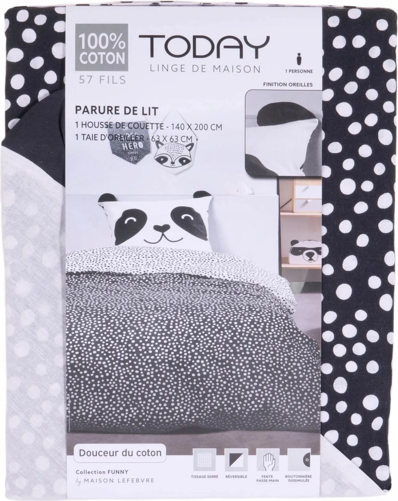 Gyerek Pamut Ágyneműhuzat Fekete Panda Állatkák 200 X 140 CM