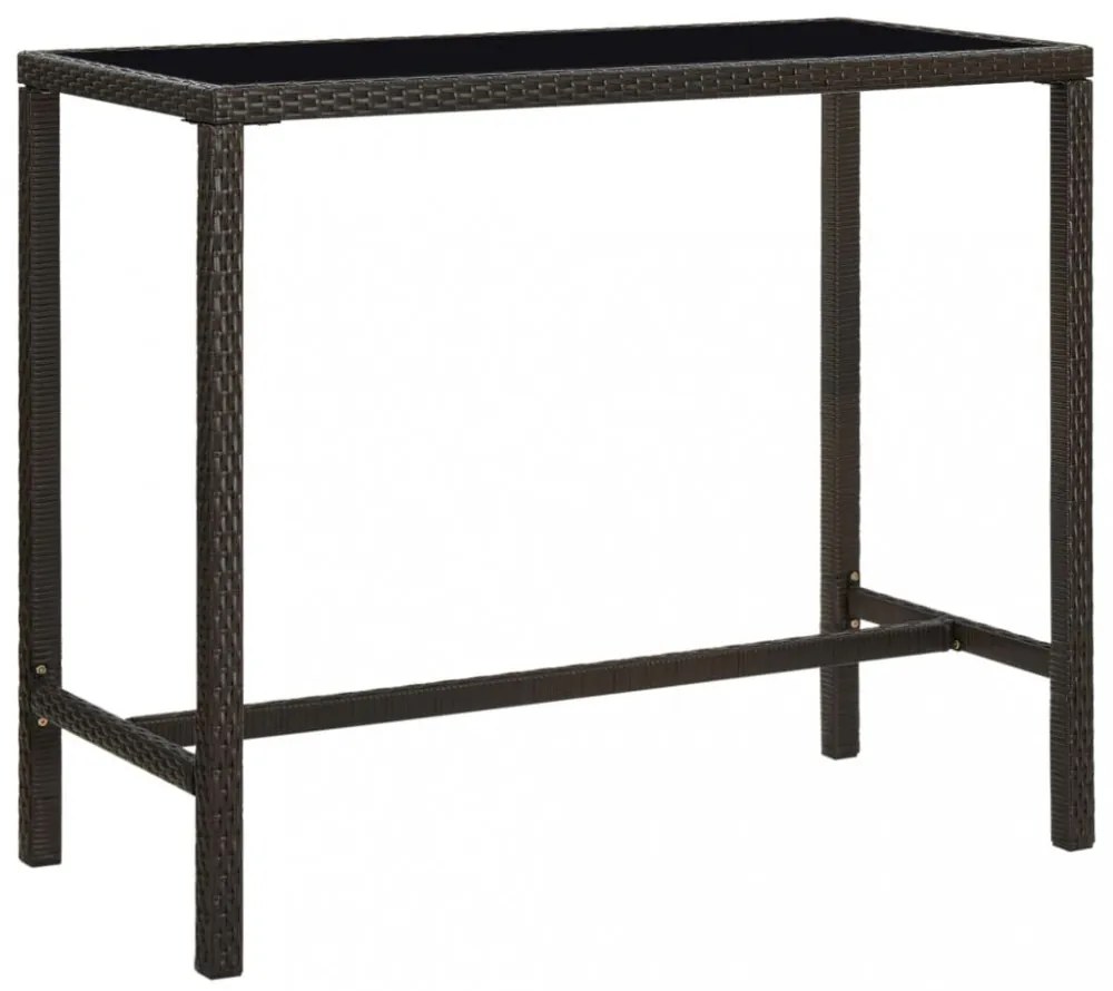 barna polyrattan és üveg kerti bárasztal 130 x 60 x 110 cm