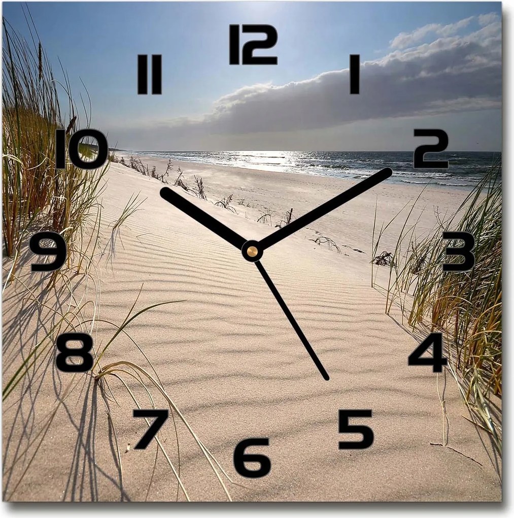 Négyzet alakú üveg falióra Fagyos tengerpart 30x30 cm